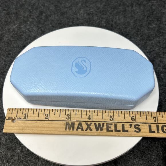 Swarovski Eyeglass Case Only Light Blue Clamshell Swan Logo Elegant Travel - Picture 1 of 7